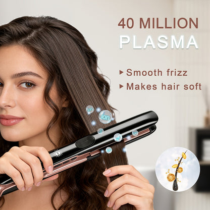 Professional Ceramic Ionic Flat Iron Hair Straightener 2-in-1 Straightener Curler Plasma Anti-Static Dual Voltage LCD Display 260°C 1 Inch & 2 Inch Black