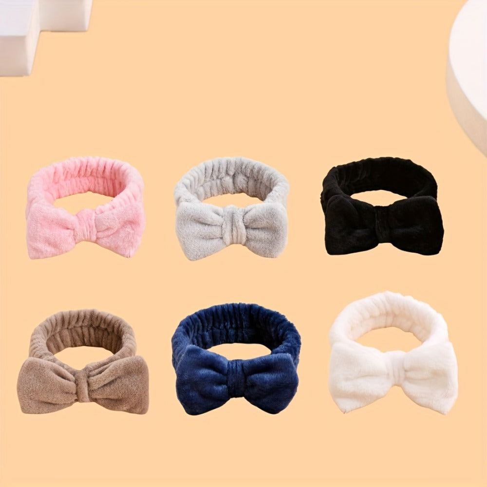 Headbands for Women 6 Pack Bow Design Soft Fabric Elastic Hair Bands for Makeup Spa Shower Skincare Routine Patterned Polyester Hair Headband for All Hair Types Beauty Accessory Gift Set