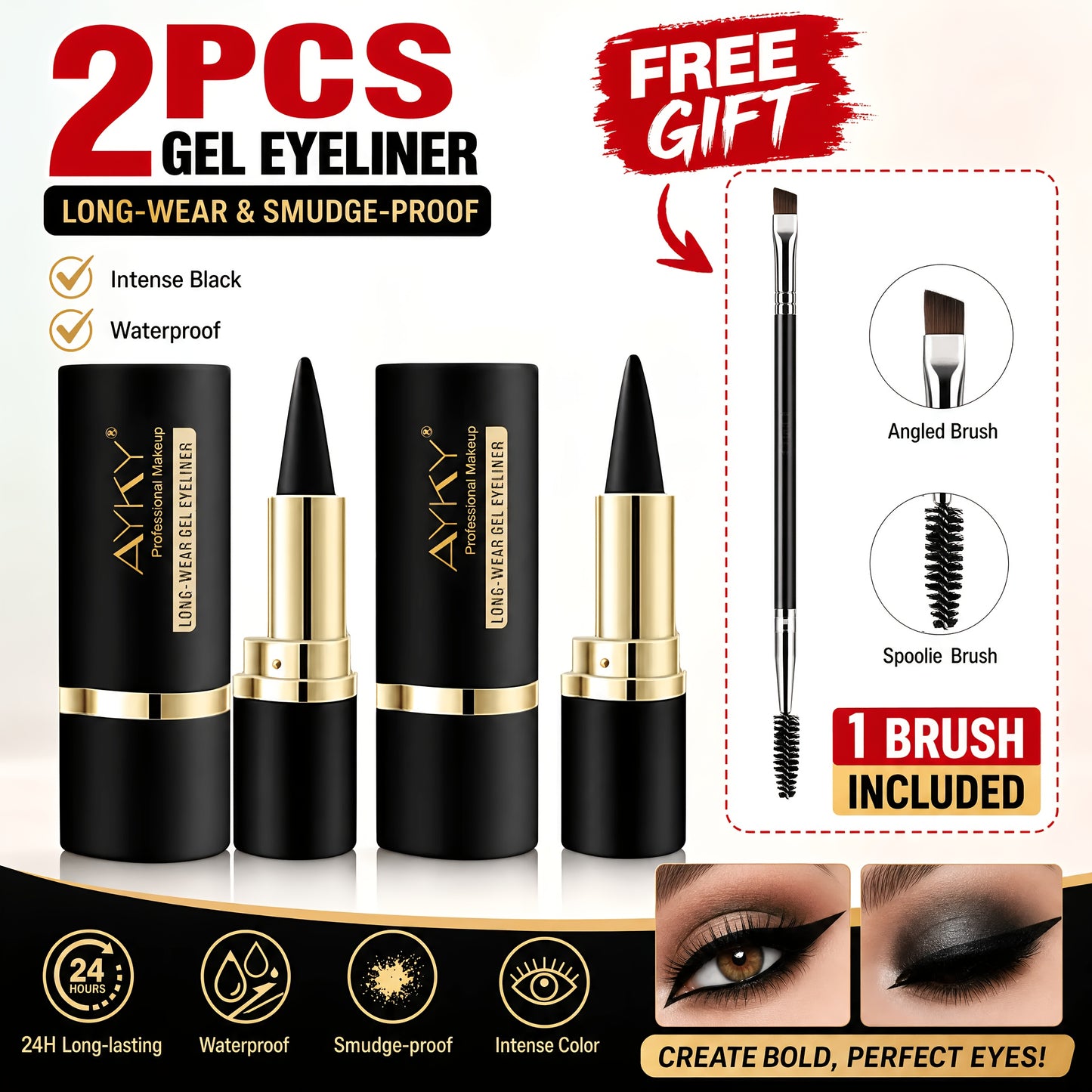 Eyeliner Pencil 2-Pack Waterproof - Long-Lasting Smudge-Proof Sweat-Resistant Formula, Smooth Multi-Use Eye Design, Bold Winged Smoky Liner, Black Eyeliner for Women Beginners & Everyday Makeup