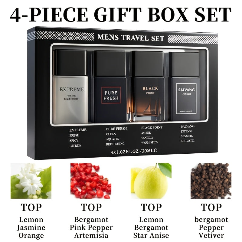 [4 Scents, Long-Lasting] 4-Pack Men's Fresh Eau De Parfum Set (1fl.oz Each) - 4 Crisp & Invigorating Scents, Long-Lasting from Daily Wear to Evenings