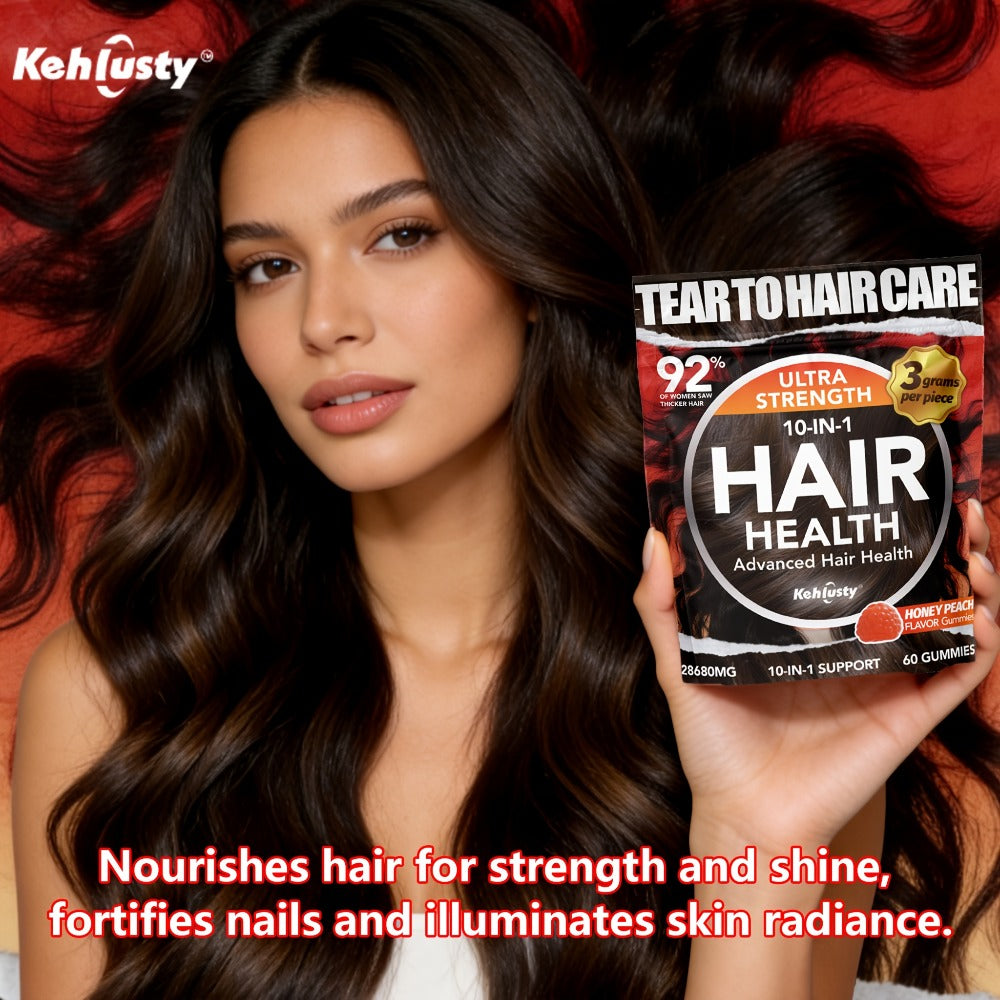 [Hair Thickening Gummy] 10-In-1 Hair Thickening Gummy Supplement - Contains Biotin, Vitamin C, Collagen And Zinc, Nourishes Skin And Supports Strong, Healthy Nails, Promotes Hair Thickness, Suitable For Men And Women, Peach Flavour, 60 Gummies, Local Ware