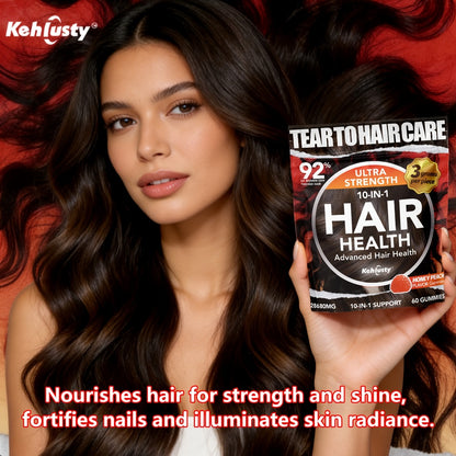 Biotin Hair Thickening Gummies — 10-in-1 Formula with Vitamin C, Collagen & Zinc | Supports Hair Growth, Skin & Nails | Peach Flavor | 60 Gummies for Men & Women