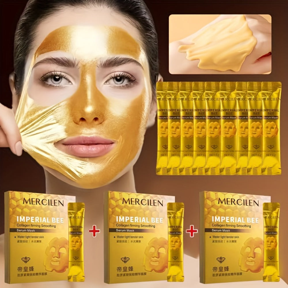 3 Boxes MERCILEN Emperor Propolis Bee Mask - with Royal Jelly, Nicotinamide, Hyaluronic Acid & Plant-Based Squalane - Deeply Hydrating, Brightening, Face Mask for Sensitive Light Beige, Golden Bee Serum - Travel-Friendly Skincare, Light Beige Color
