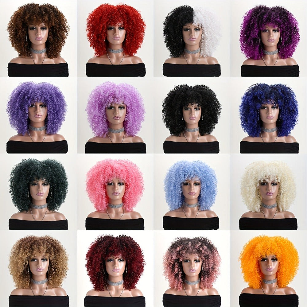 16-inch Short Curly Afro Kinky Curly Red Wig, Women's Fashionable and Elegant Stretchable Net Synthetic Fiber Hair Replacement Wig for Women, Heat-Resistant Fiber Wig Suitable for Daily Wear, Cosplay, Parties, Music Festivals, Weddings, and Balls