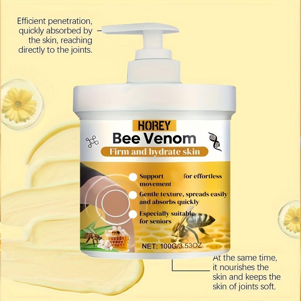 100g/3.53oz Bee Venom Massage Cream, Contains Turmeric& Arnica, Suitable For Everyone, Tightens & Moisturizes Skin, Locks In Moisture, Makes Skin Soft, Delicate, Hydrated, &Smooth, Suitable For All Skin Types.