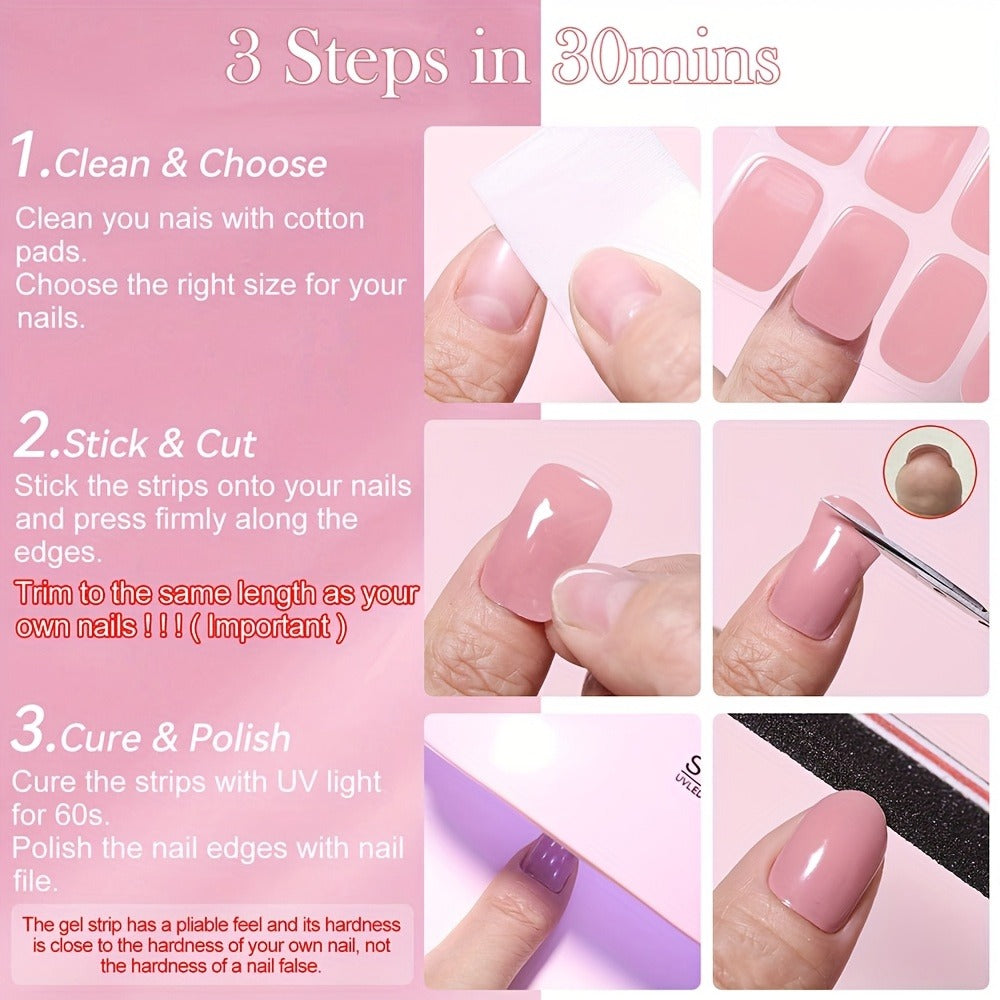 Harunouta 20strips Semi Cured Gel Nail Strips Set with Hand Held Nail Lamp Kit Gel Nail Stickers Glitter Flower Gel Nail Wraps Gel Polish Stickers Nail Art Manicure for DIY Nails Home Use Nails