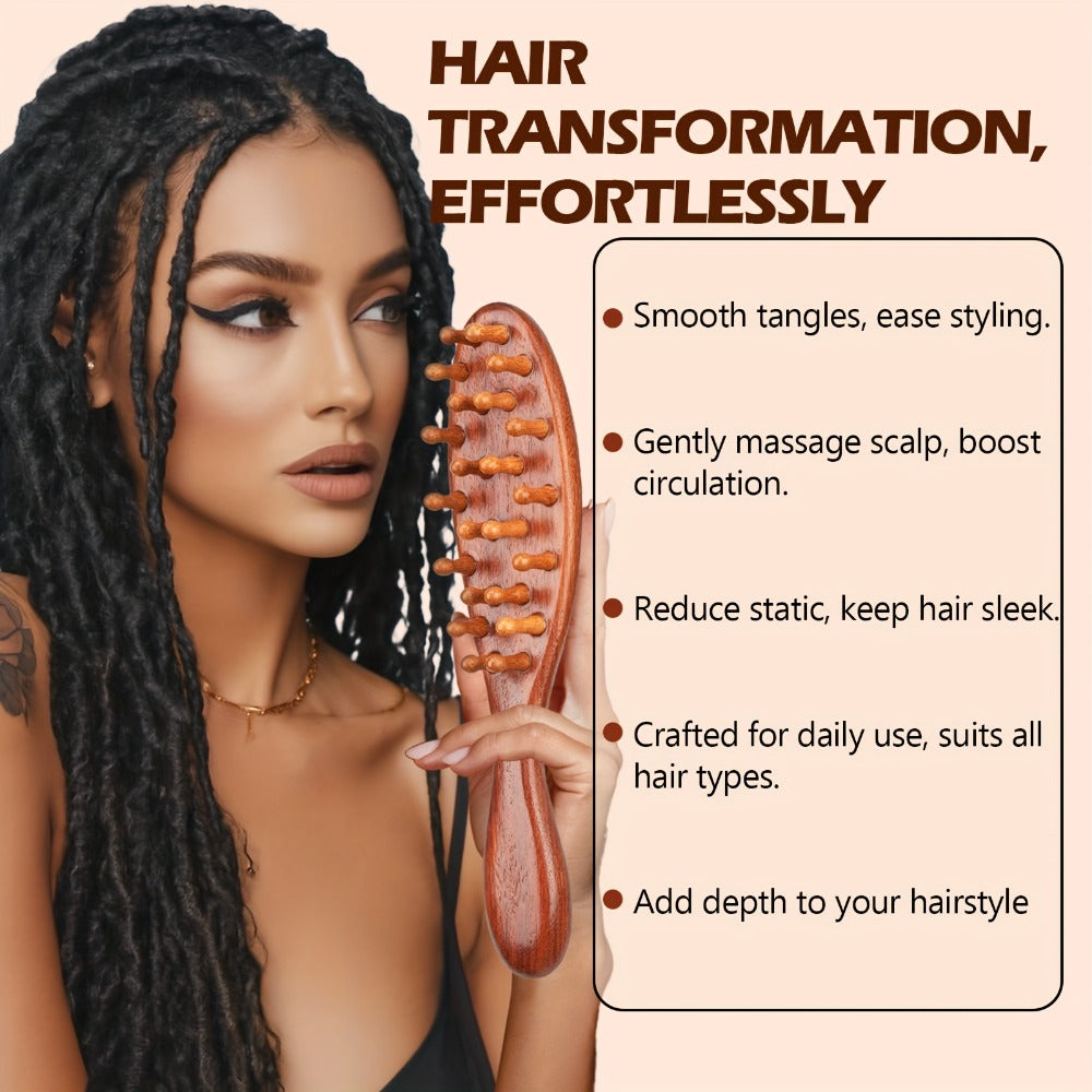 Goiple Wooden Loc Comb&Comfortable Scraping Massage Tools Ergonomic Wide Tooth Comb for Dreads, Detangling & Massage Hair Styling Tool for Curly Hair, Locs, Twists And Braids, Styling Tool for Men, Women, Suitable for All Hairstyles, Braid Hair Brush