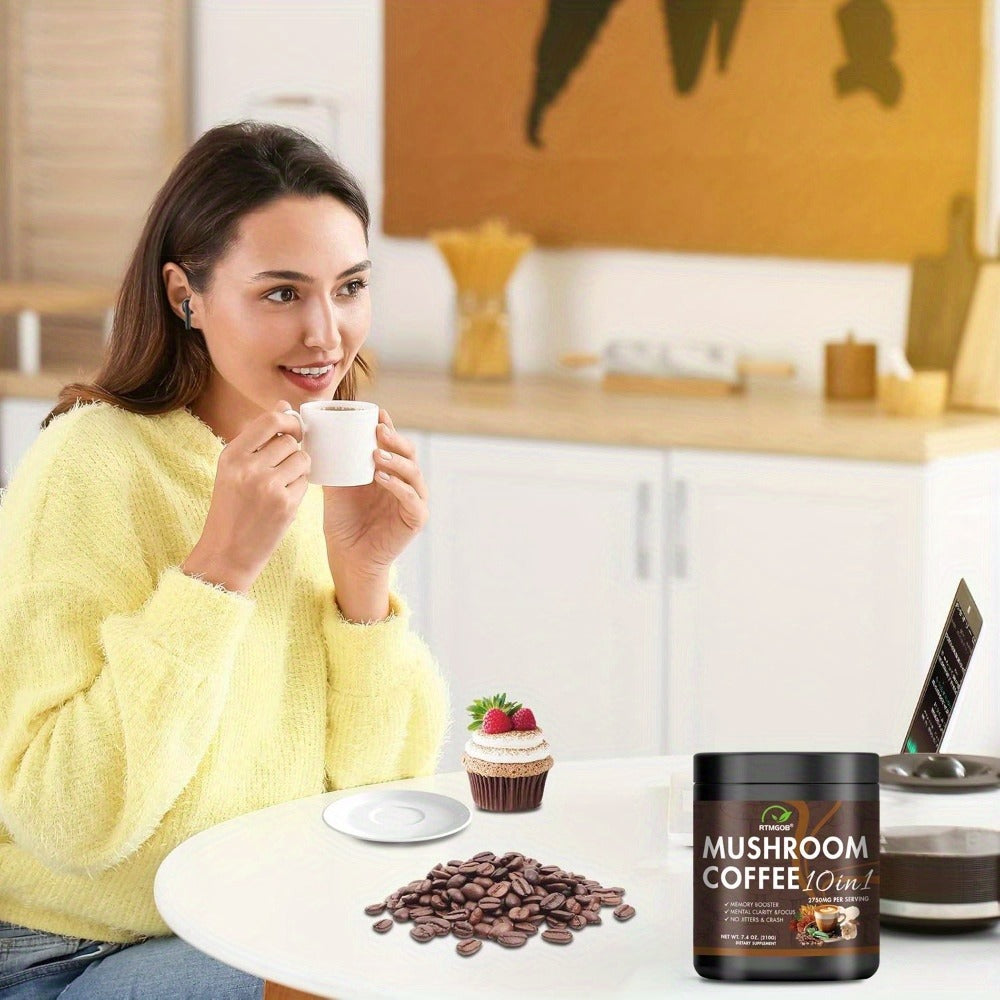 Mushroom Coffee Blend Powder Mushroom Coffee - Instant Coffee Blend of Ganoderma Lucidum, Cordyceps Sinensis, Lion'S Mane Mushroom, Birch Brown Pore Mushroom, And Chanterelle Mushroom - Mushroom Coffee Powder, Ideal for Gift Giving