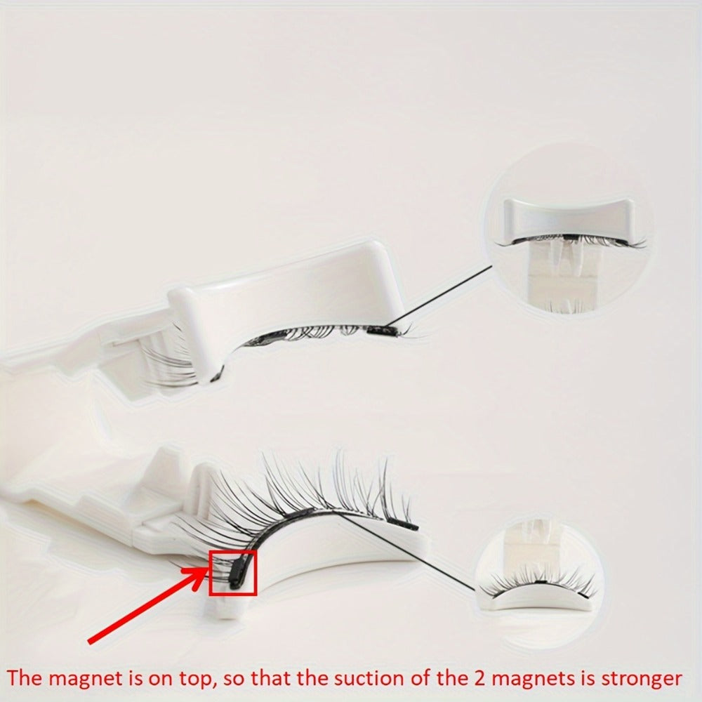 Quantum Magnet 3D Magnetic Eyelashes Slim Natural Nude with Eyelash Curler Transparent Soft Stem 1 Pair of Glue-Free Strong Magnetic Force Reusable Naturally Enlarge The Eyes Can Be