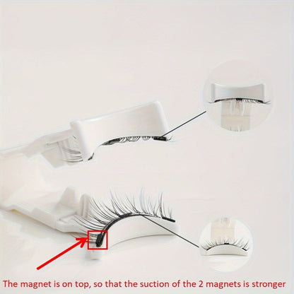 Magnetic Eyelashes 3D Glue Free Reusable Natural Slim Nude Look with Eyelash Curler Transparent Soft Stem Strong Magnetic Force Naturally Enlarge Eyes 1 Pair
