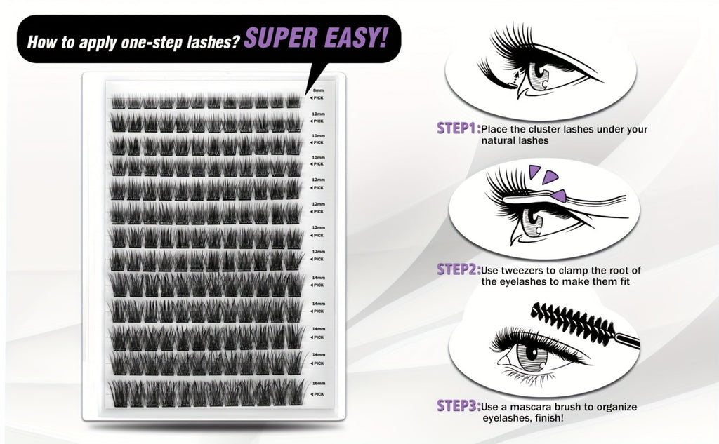 Self Adhesive Eyelashes, 156pcs Self Adhesive Eyelash Clusters, No Glue Needed, Invisible 2-Strip Tape - Longer Lasting, No Sticky Residue Pre Glued Eyelashes (Volume-Mixed)