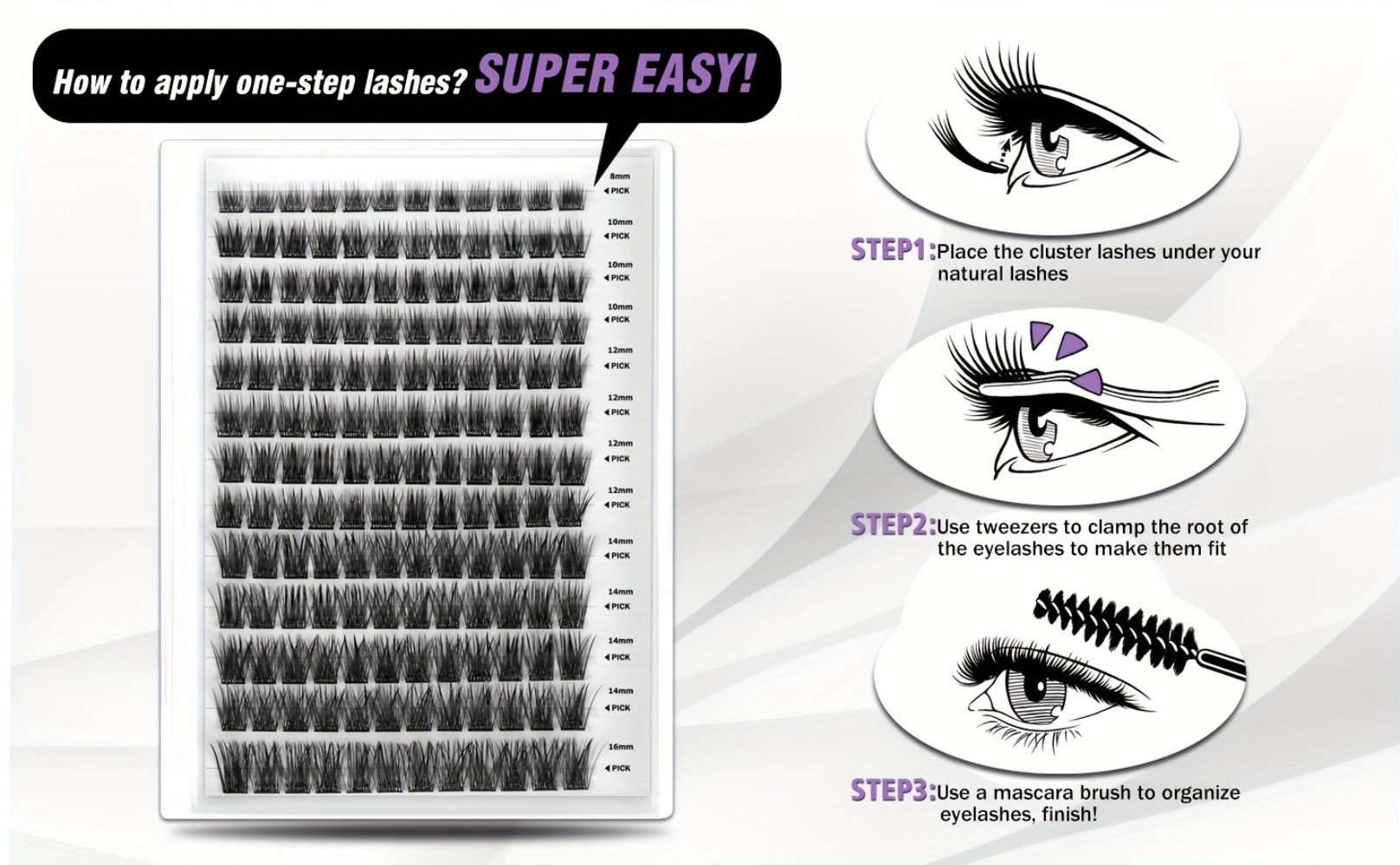 Self Adhesive Eyelashes, 156pcs Self Adhesive Eyelash Clusters, No Glue Needed, Invisible 2-Strip Tape - Longer Lasting, No Sticky Residue Pre Glued Eyelashes (Volume-Mixed)