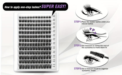 Pre-Glued Eyelash Clusters 156 Pcs — Invisible 2-Strip Tape Self Adhesive Lashes, No Glue Needed No Sticky Residue, Volume Mixed Longer-Lasting DIY Cluster Lash Extensions for Women