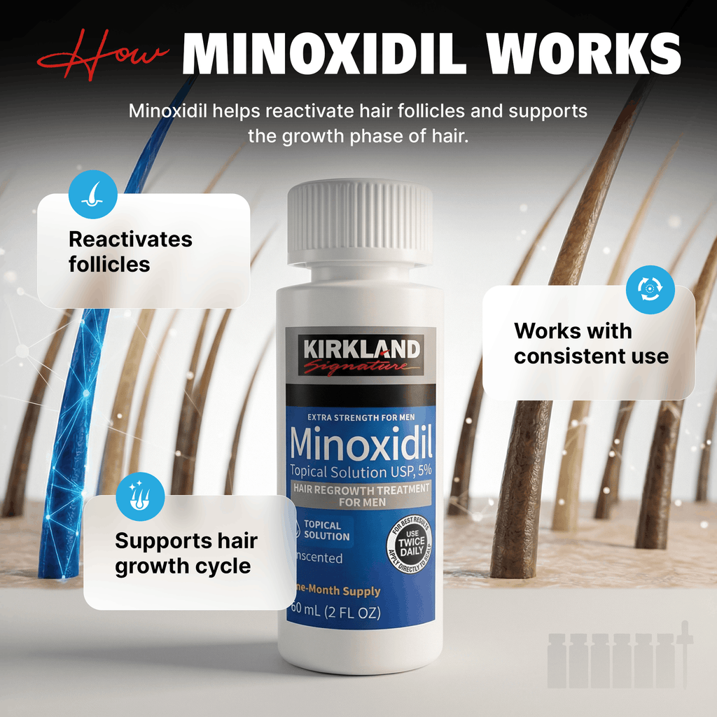 Kirkland Signature Minoxidil Liquid Extra Strength Hair Loss Regrowth Treatment for Men, 5% Topical Solution for Hair Growth