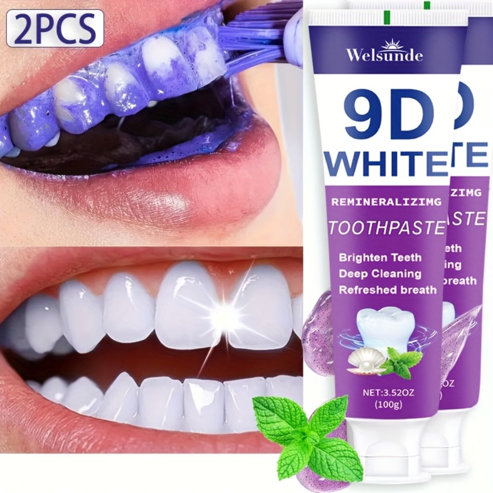 2pcs Teeth Purple Toothpaste for Deep Cleaning And Brighter Smile - Hydroxyapatite European Formula, Quickly Freshens Breath, Mint Flavor, Gentle on Gums, Travel-Size 100G/3.52Oz X 2, Ideal Oral Hygiene Gift for Women And Men - Local Warehouse