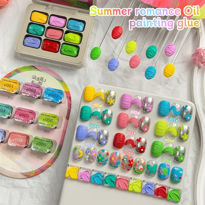 UV Gel Nail Polish Set 9 Colors | Dopamine Summer High-Saturation Gradient Nail Gel | Semi Permanent Soak Off Nail Art Kit for Salon & DIY Manicure | Gift for Women