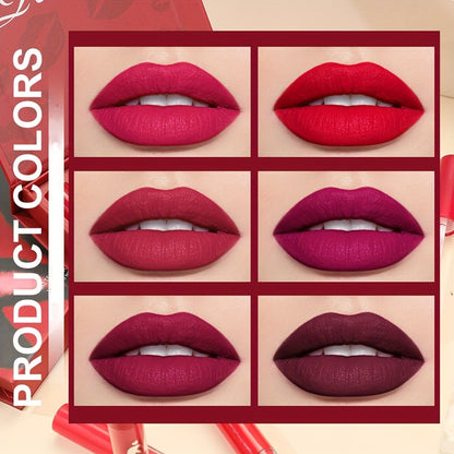 Lip Glaze Set 6 Pcs Red - Long-Lasting Non-Transfer Squalane Formula, Moisturizing Lip Tint for Beginners & Beauty Lovers, Vibrant Red Lip Color Gift Set