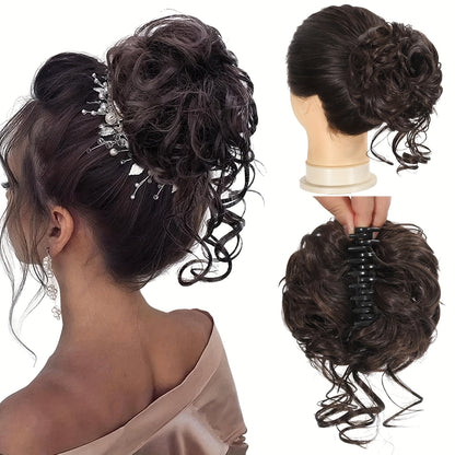 Messy Bun Hairpiece Claw Clip Curly Wavy Synthetic Hair Extension Updo for Women 6 Inch Multi-Color Easy Style No Heat Instant Bun Hair Piece