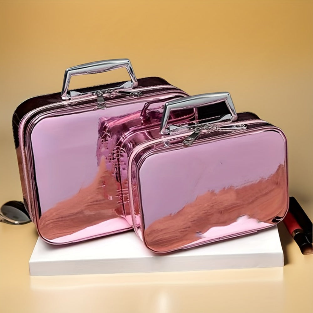 1pc Luxury Hard Shell Makeup Travel Case - Large Capacity Flat-Lay Organizer - Portable Glitter Storage Box for Women, Fits Inside Suitcase, Flash, Storage Bag