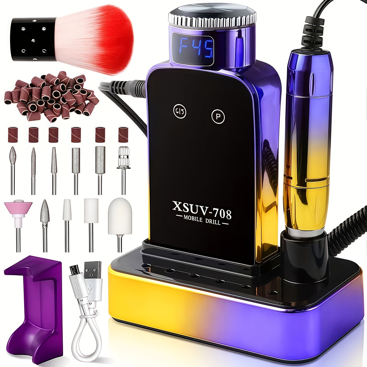 Professional Nail Drill Machine 45000RPM Cordless – Rechargeable Electric Nail Efile for Acrylic & Gel Nails | Manicure Pedicure Polishing & Shaping Tool for Salon & Home Use