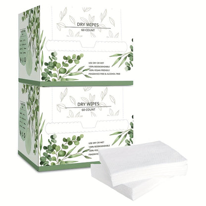 Disposable Face Towels Extra Thick & Soft — 60 Count Cleansing Wipes for Sensitive Skin, Makeup Removal & Travel | 10×12 Inch Cotton Facial Tissue 1/2/4 Boxes