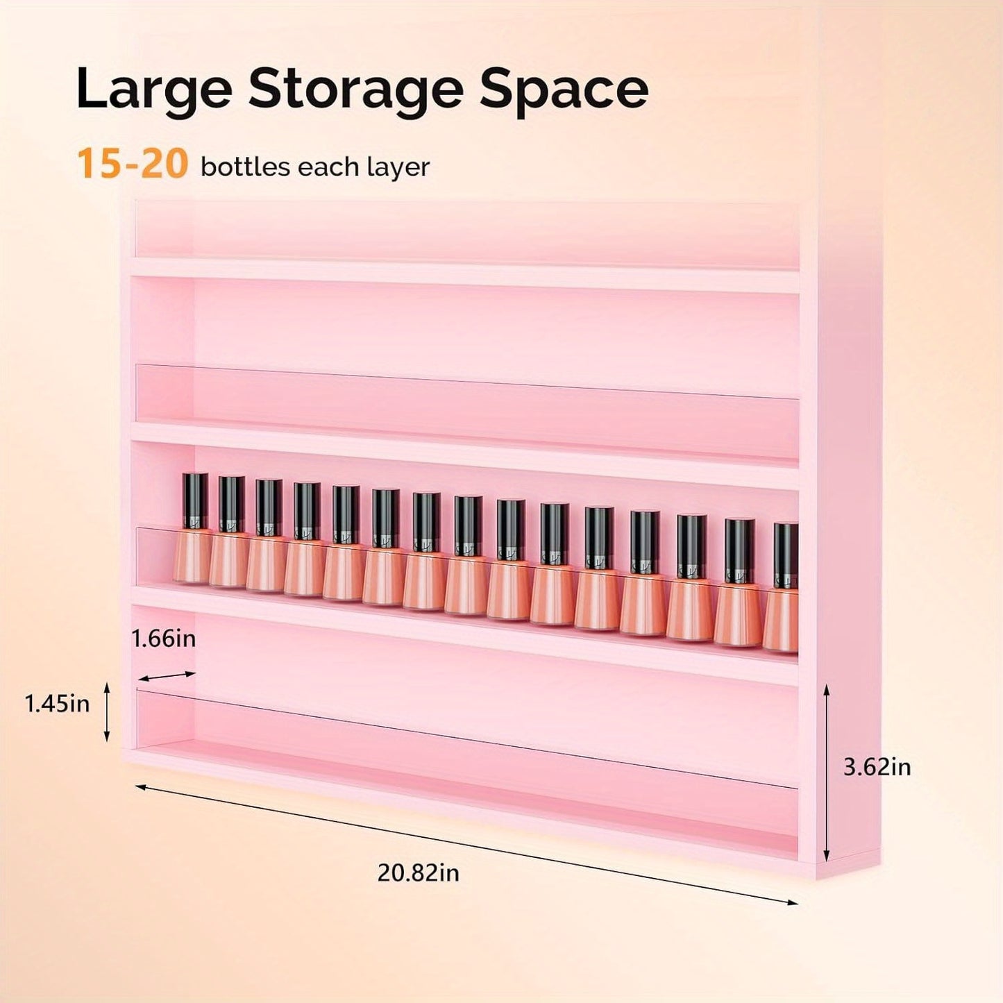 Nail Polish Rack Wall Mount Organizer 6 or 10 Tier with Acrylic Baffle - Salon Display Rack for Nail Polish Storage, Home Spa & Nail Studio, Black White Pink