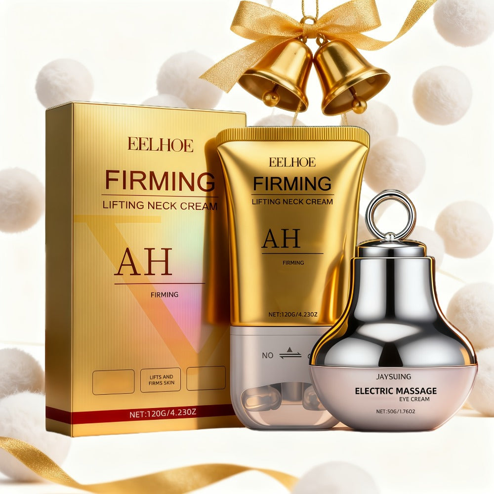 [Instant Tightens]Eye And Neck Firming Care Kits 2pcs, Containing Firming Eye Cream And Neck Care Roller Cream, Containing Small Fruit Coffee Seed Extract, Hyaluronic Acid, Perfect Gift, Gift, Fall Winter Skincare, Fast-Dry, Non-Sticky