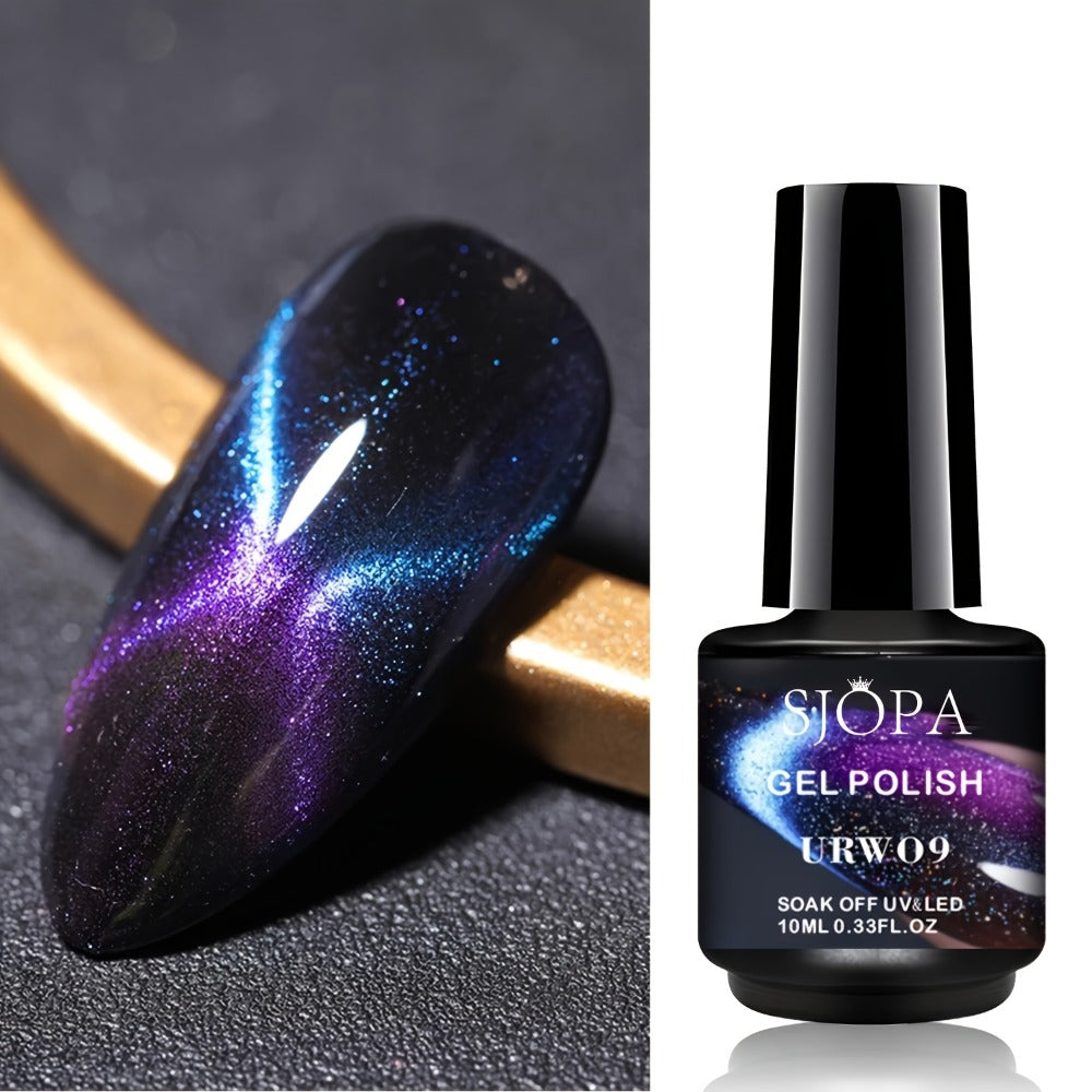 9D Cat Eye Gel Nail Polish - Holographic Rainbow Glitter Nail Polish Blue and Purple, Removable LED Gel Nail Polish for DIY Salon and Home Use, 0.34oz, Paraben Free, Easy to Apply, High Quality Finish, the Perfect Valentine's Day Gift