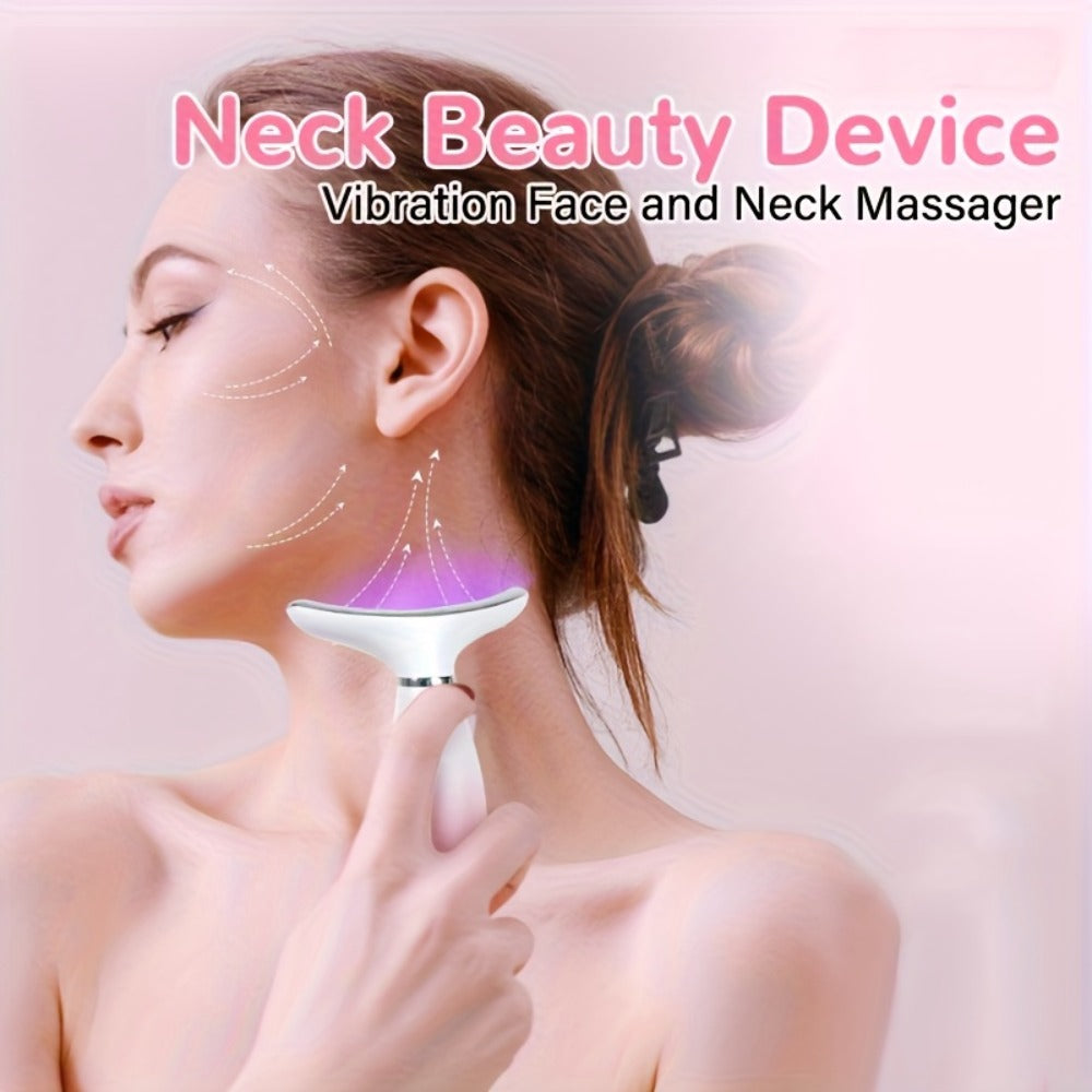 LED Face Neck Shoulder Massager 7-Color Light Therapy Multiple Adjustable Modes USB Rechargeable Facial Beauty Instrument Skin Care Gift for Girls