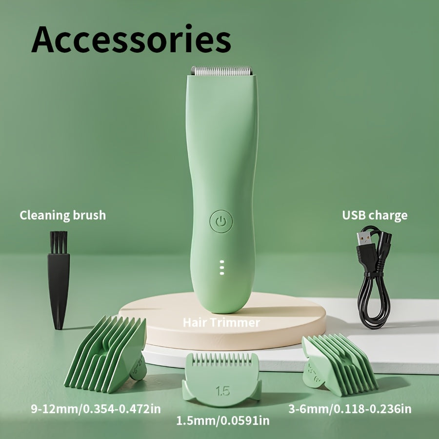 Body Hair Trimmer IPX6 Waterproof Replaceable Ceramic Blades with Limit Comb - Electric Groin Trimmer for Men Bikini Trimmer for Women Manscaping Groomer Black Green Purple Pink