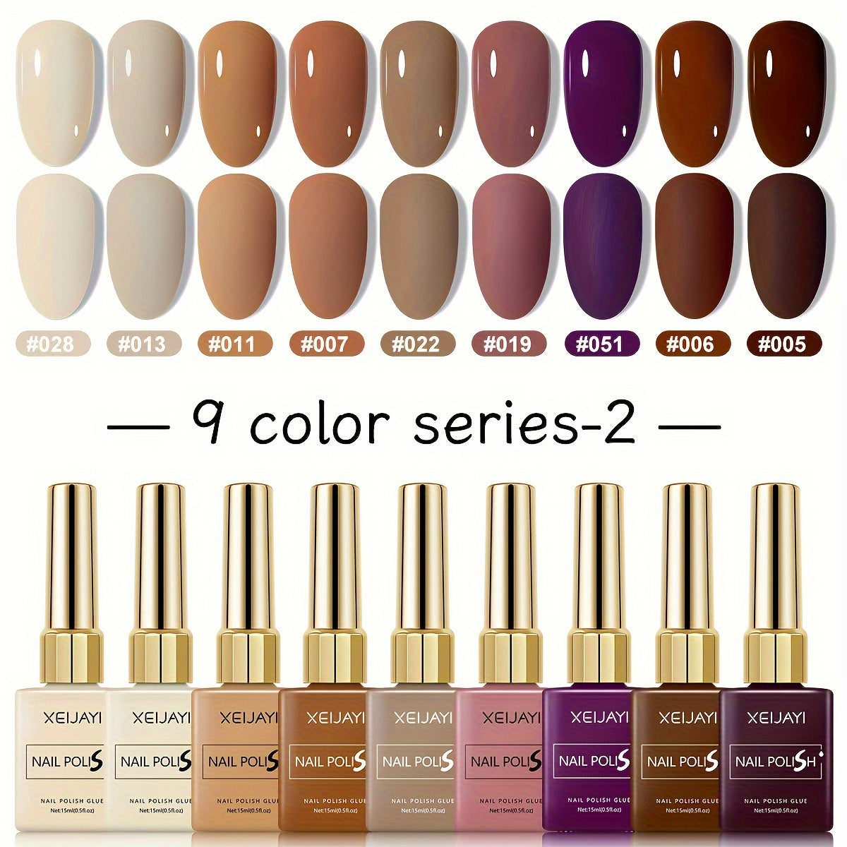 Gel Nail Polish Set 9pcs Fall Winter Colors - LED Glossy Finish Alcohol-Free Salon Quality, Multicolor Round Bottle DIY Manicure Kit for Autumn & Winter Nail Art, Long-Lasting Color Gel Polish Collection
