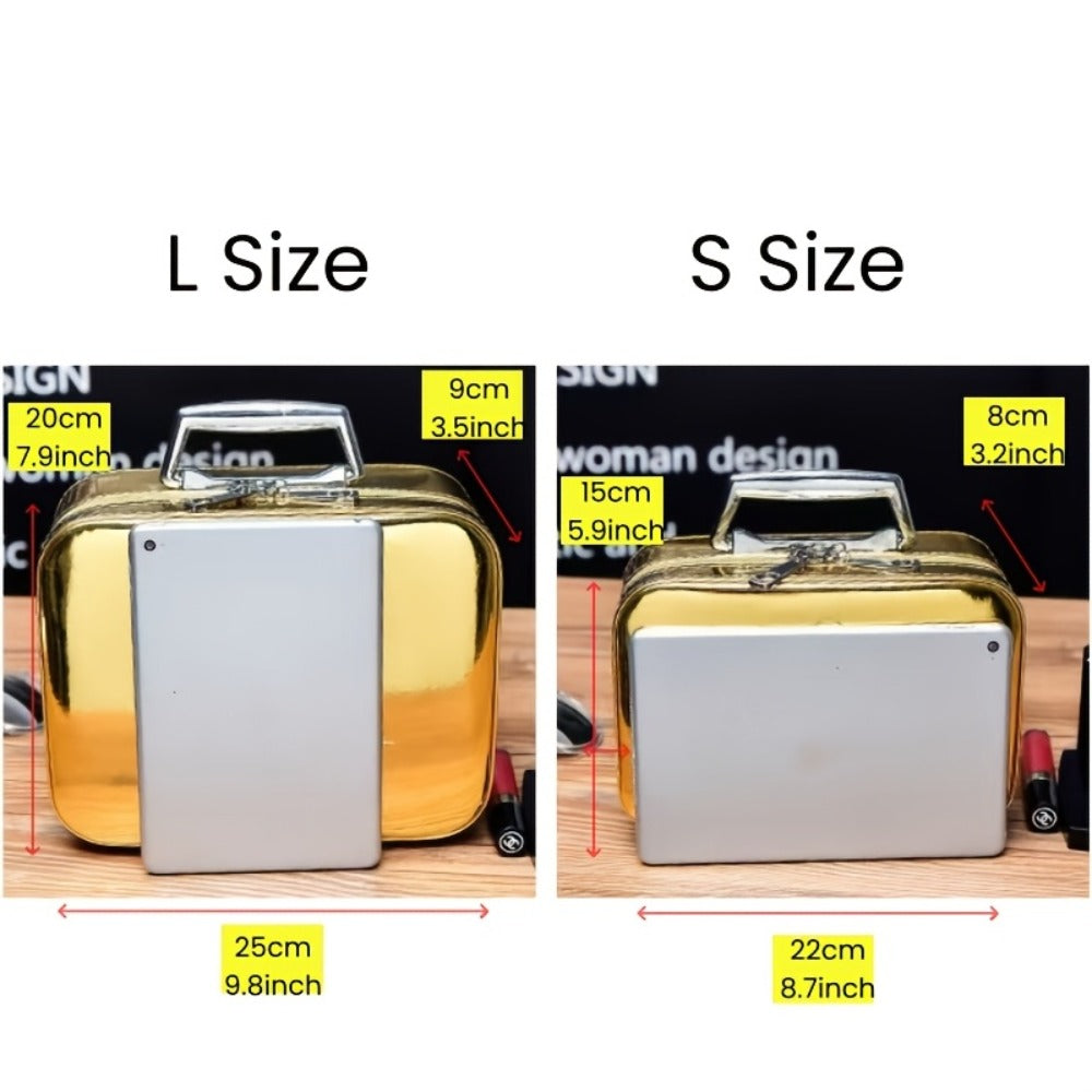 1pc Luxury Hard Shell Makeup Travel Case - Large Capacity Flat-Lay Organizer - Portable Glitter Storage Box for Women, Fits Inside Suitcase, Flash, Storage Bag