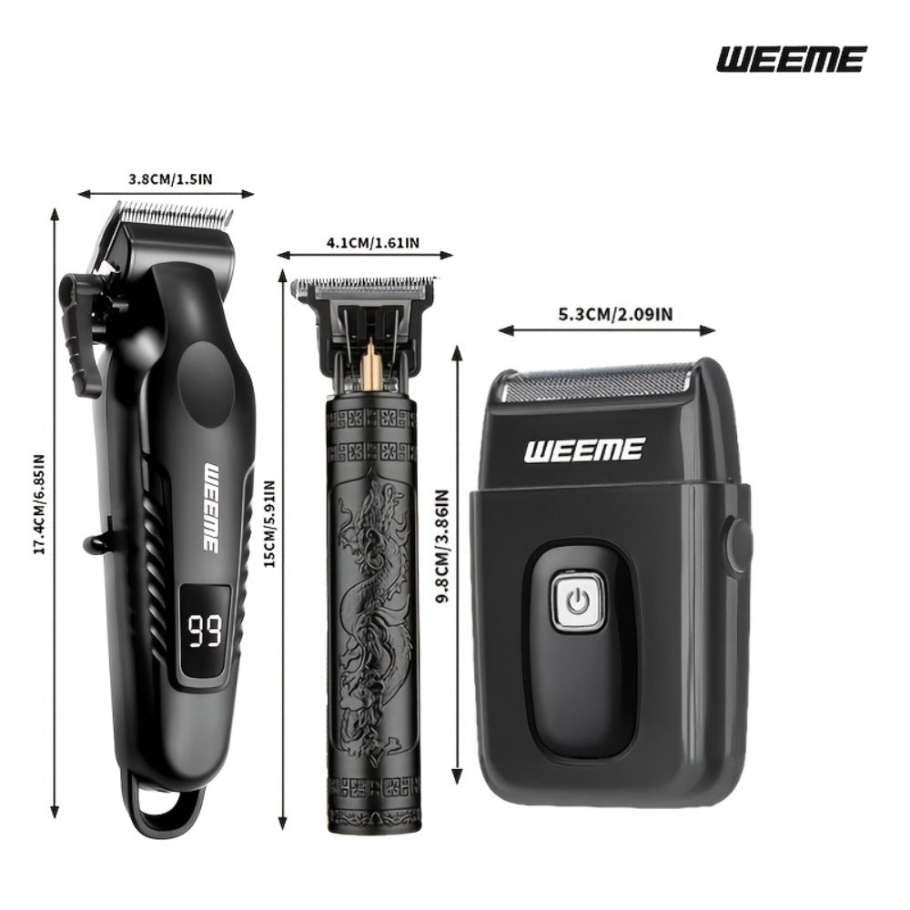 1pc/3pcs WEEME 3-In-1 USB Rechargeable Men'S Grooming Kit - Hair Clippers, Trimmer, And Shaver Set - ABS Plastic, Lithium Battery, Ideal Gift for Boyfriend Or Father