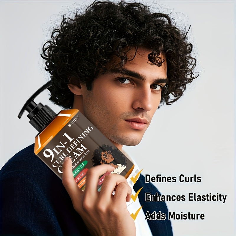 1 Bottle 9-in-1 Curl Defining Cream | Moisturizing, Long-lasting Hold, Frizz Control, Non-greasy, Stylish Bottle Design, Suitable for Normal, Wavy, and Curly Hair, Unisex-Adult