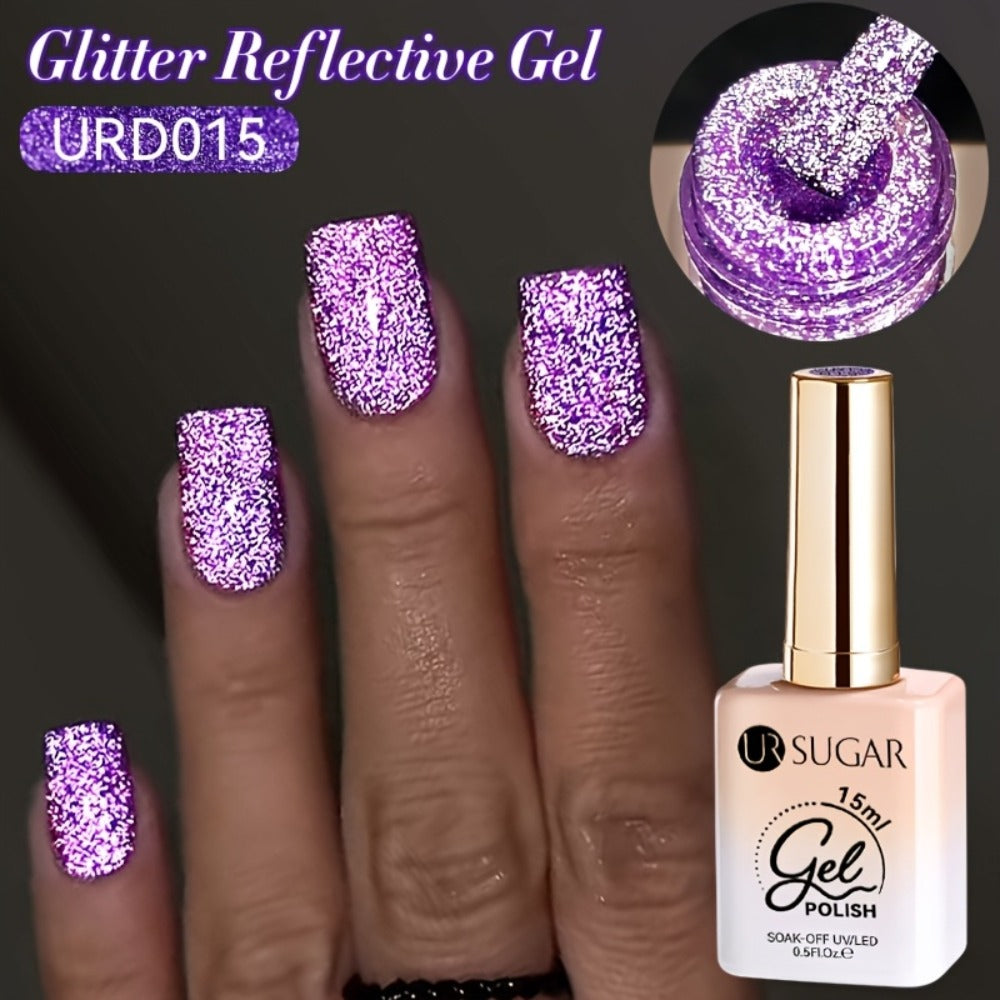 Gel Nail Polish Reflective Glitter - UR SUGAR 15ml Fluorescent Neon Shimmer Soak Off UV LED Semi Permanent Nail Art Varnish Manicure