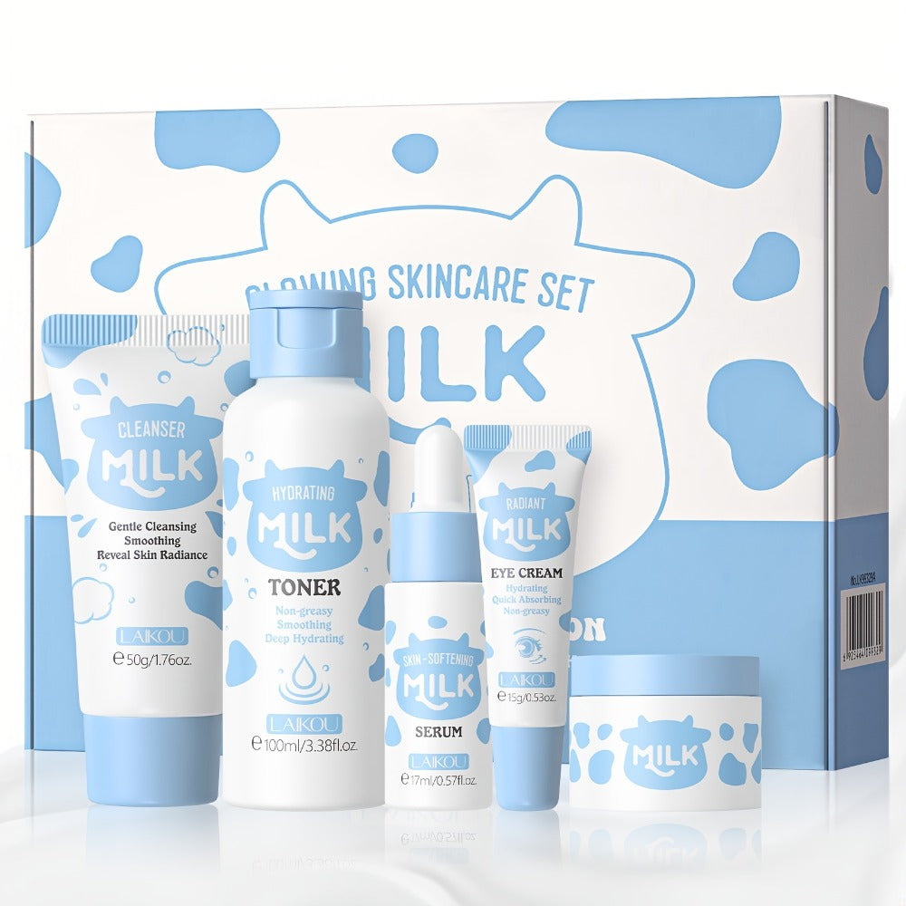 A Skincare Set That Nourishes Your Skin with Milk, Featuring Five Pieces Enriched with Milk Extract, Niacinamide, Alpha-Arbutin, And Vitamin E, Ideal for Dry to Normal Skin. A Perfect Gift for Occasions Like Valentine'S Day, Mother'S Day