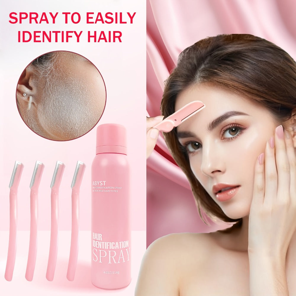 Facial Hair Removal Spray Squalane Conditioning Shaving Spray Alcohol Free Uniform Spray Head Face Body Moisturizing Pale Beige with Razor Blades Set