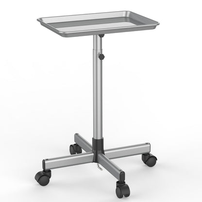 Salon Rolling Tray Trolley on Wheels – Height Adjustable 30"-42" Premium Salon Cart for Nail Tech, Esthetician, Barber & Beauty Station, Silver
