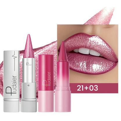 Metallic & Matte Lipstick Set 2pcs — Highly Pigmented Waterproof Pointed-Tip & Shimmer Lip Color Combo, Long-Lasting Beauty Gift for Women