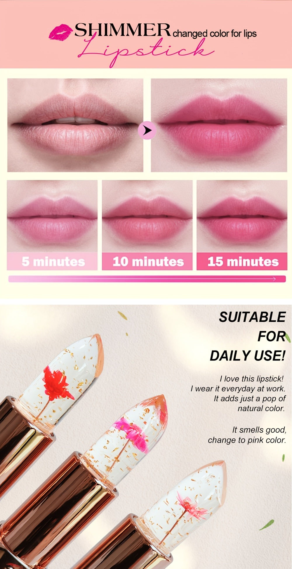 Flower Color Changing Lip Balm Set 6 Pcs - pH Reactive Tint Turns Pink, 6 Flavors, Moisturizing Transparent Lipstick, Cute Floral Design, Gift-Ready Beauty Makeup for Women & Girls