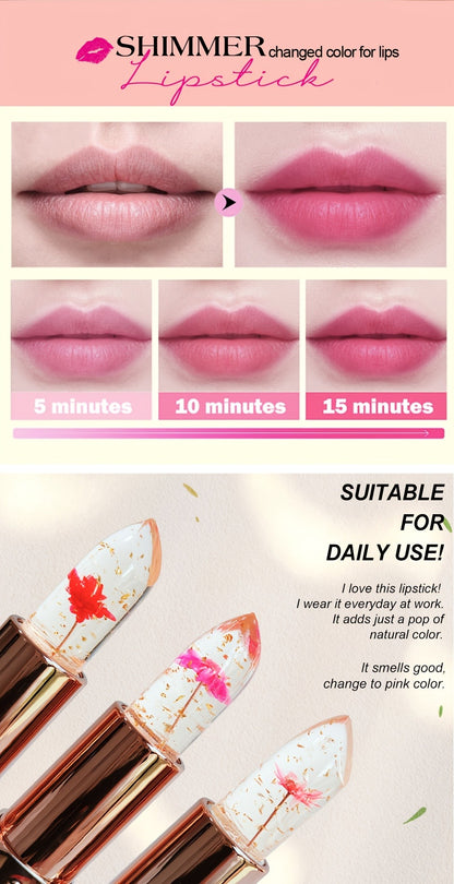 Flower Color Changing Lip Balm Set 6 Pcs - pH Reactive Tint Turns Pink, 6 Flavors, Moisturizing Transparent Lipstick, Cute Floral Design, Gift-Ready Beauty Makeup for Women & Girls