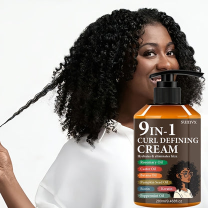 Curl Defining Cream 9-in-1 9.468 fl oz Moisturizing Long-Lasting Hold Frizz Control Non-Greasy Wavy Curly Normal Hair Unisex Multi-Benefit Styling Cream for Defined Bouncy Healthy-Looking Curls