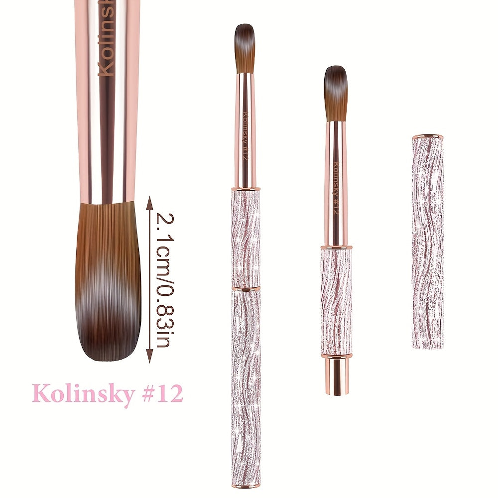 Kolinsky Acrylic Nail Brush Sparkling Pink Metal Handle – Round Head Nail Art Brush for Acrylic Application & Nail Extensions – Sizes #8 #10 #12 & 3-Piece Set for Professional Manicure & Salon Use