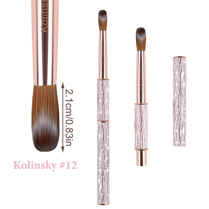 Kolinsky Acrylic Nail Brush Sparkling Pink Metal Handle – Round Head Nail Art Brush for Acrylic Application & Nail Extensions – Sizes #8 #10 #12 & 3-Piece Set for Professional Manicure & Salon Use