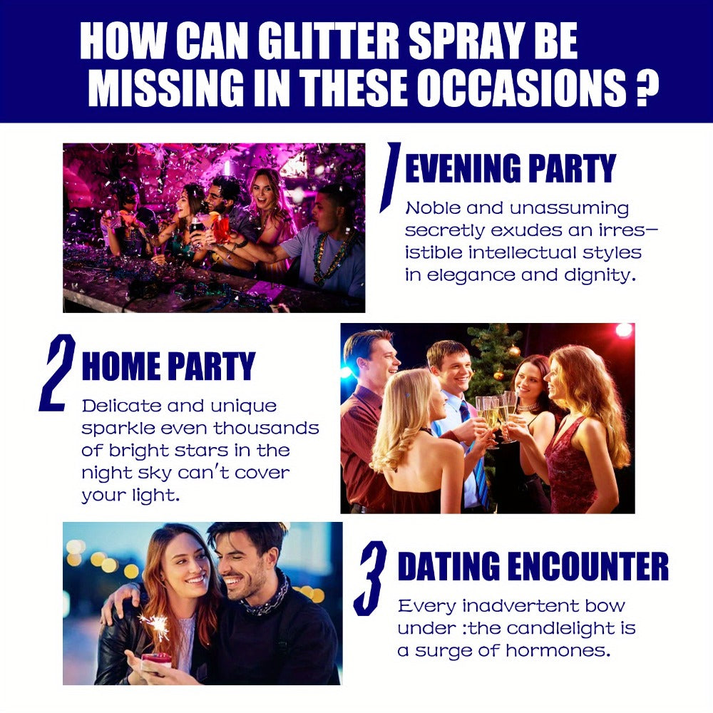 Brightening Glitter Spray Lasting Glitter Shimmer Glitter Waterproof Non-Smudgy Halloween Christmas party Nightclub Clothing Film collarbone Hair Highlighter Spray Powder