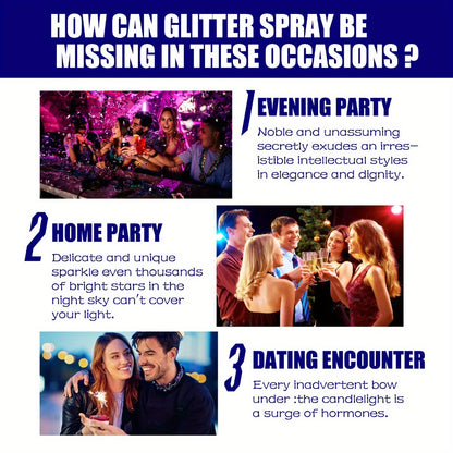 Glitter Body Spray for Hair Skin & Clothing - Shimmer Highlighter Spray Waterproof Long Lasting for Party Halloween Christmas Nightclub Festival 60ml