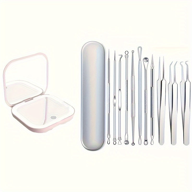 11pcs Blackhead Remover For Face, Professional Stainless Micro-Needling Removal Tools Kit, Needling Beauty Needle Elbow Hook Needle Tool, Pimple Popper Tool Kit For Quick And Easy Removal Of Pimples, Blackheads, Zit Removing Forehead
