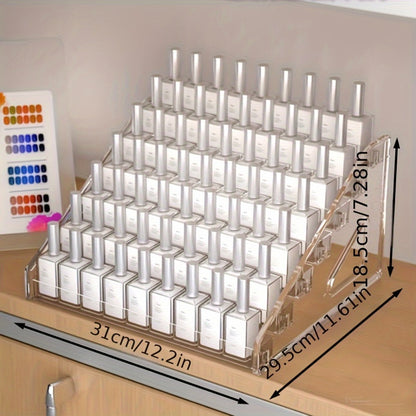 Acrylic Nail Polish Display Stand 4 Tier Transparent Organizer Rack Gel Polish Holder Makeup Shelf for Nail Studio Salon Home Countertop Storage No Assembly Tools Needed Formaldehyde-Free