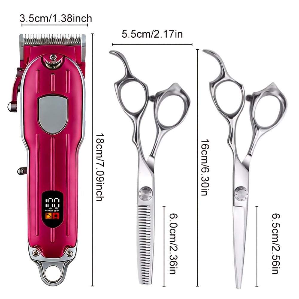 Professional Men's Hair Clipper Set with Digital Size Adjustment & USB- Clippers - Complete Kit with Scissors, 4 Limit Combs & Cleaning Brush - Barber Kit for Dad, Husband, (Ideal Gift)