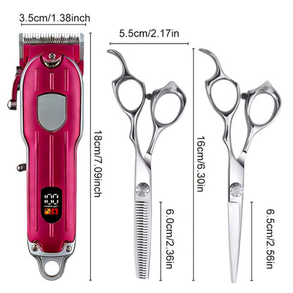 Barber Hair Clipper Kit for Men Professional USB Rechargeable Digital Size Adjustment Complete Set with Scissors 4 Limit Combs Cleaning Brush Gift for Dad Husband